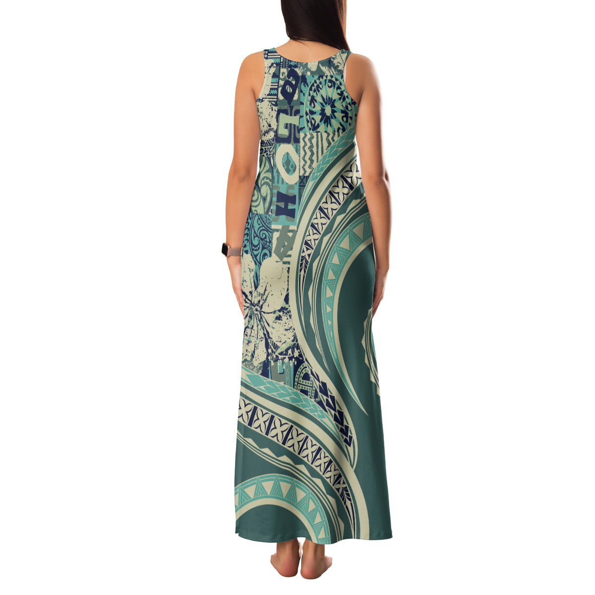 Hawaiian Hibiscus Tribal Vintage Motif Family Matching Tank Maxi Dress and Hawaiian Shirt Ver 1 LT9 - Polynesian Pride
