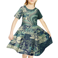 Hawaiian Hibiscus Tribal Vintage Motif Kid Short Sleeve Dress Ver 1 LT9 - Polynesian Pride
