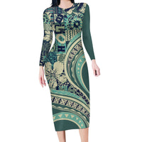 Hawaiian Hibiscus Tribal Vintage Motif Long Sleeve Bodycon Dress Ver 1 LT9 Long Dress Sea Green - Polynesian Pride