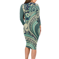 Hawaiian Hibiscus Tribal Vintage Motif Long Sleeve Bodycon Dress Ver 1 LT9 - Polynesian Pride
