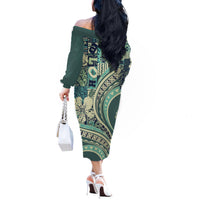 Hawaiian Hibiscus Tribal Vintage Motif Off The Shoulder Long Sleeve Dress Ver 1 LT9 - Polynesian Pride