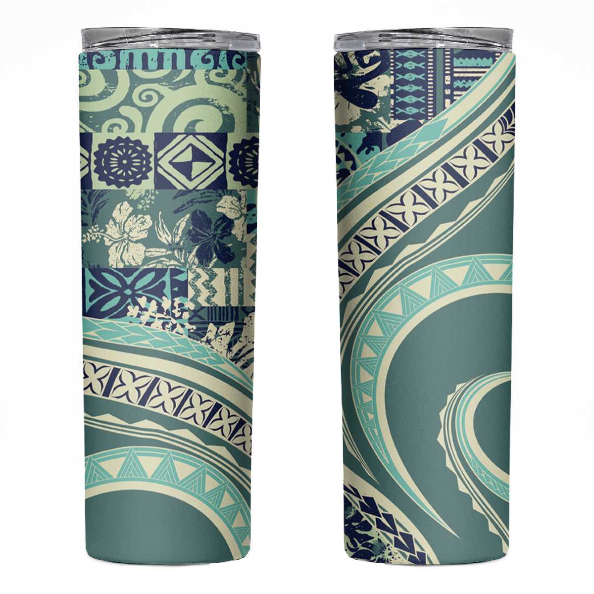 Hawaiian Hibiscus Tribal Vintage Motif Skinny Tumbler Ver 1 LT9 Sea Green - Polynesian Pride