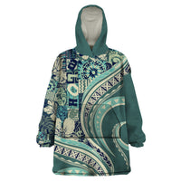 Hawaiian Hibiscus Tribal Vintage Motif Wearable Blanket Hoodie Ver 1 LT9 One Size Sea Green - Polynesian Pride