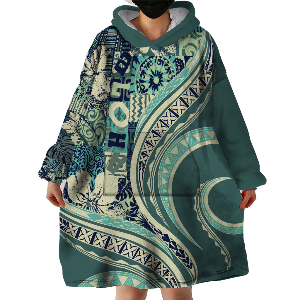 Hawaiian Hibiscus Tribal Vintage Motif Wearable Blanket Hoodie Ver 1 LT9 - Polynesian Pride