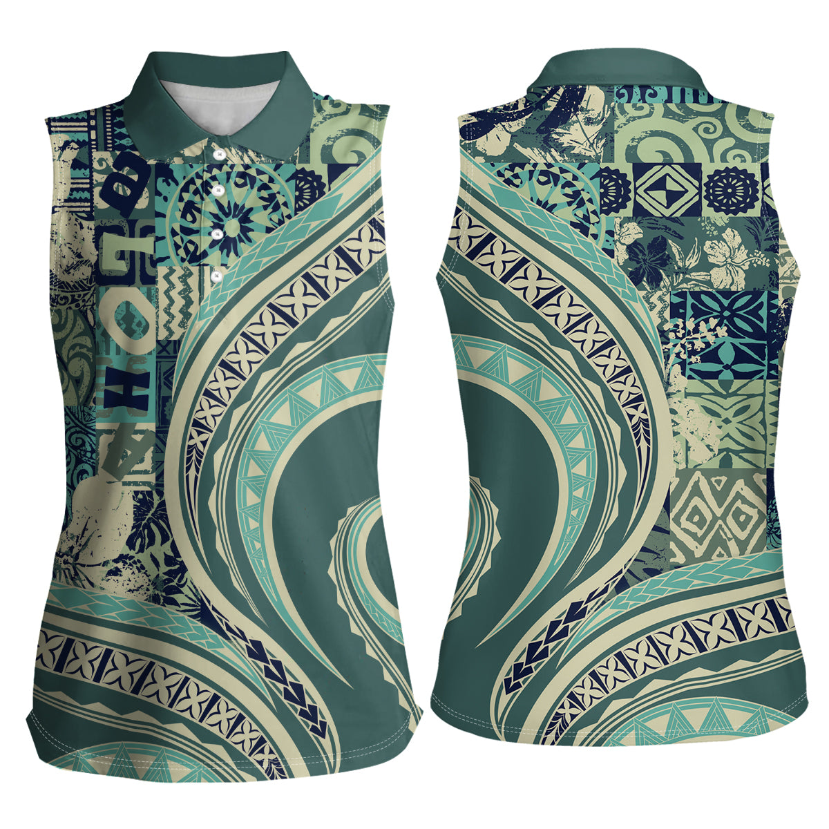Hawaiian Hibiscus Tribal Vintage Motif Women Sleeveless Polo Shirt Ver 1 LT9 - Polynesian Pride