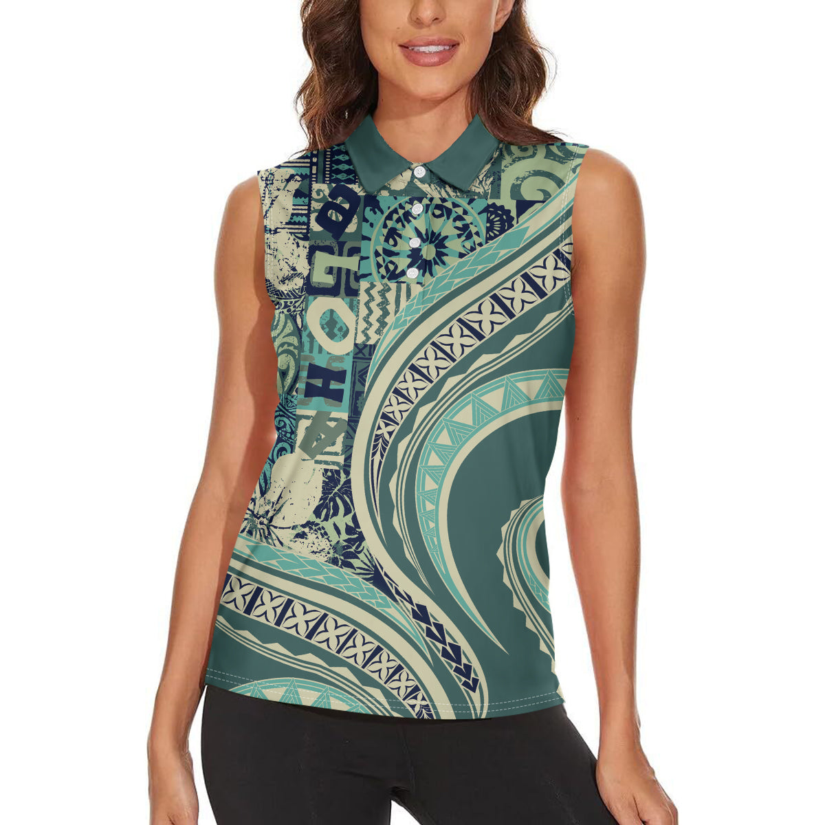 Hawaiian Hibiscus Tribal Vintage Motif Women Sleeveless Polo Shirt Ver 1 LT9 - Polynesian Pride
