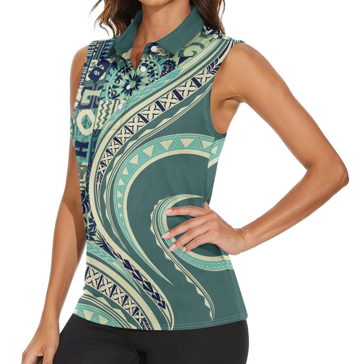 Hawaiian Hibiscus Tribal Vintage Motif Women Sleeveless Polo Shirt Ver 1 LT9 - Polynesian Pride
