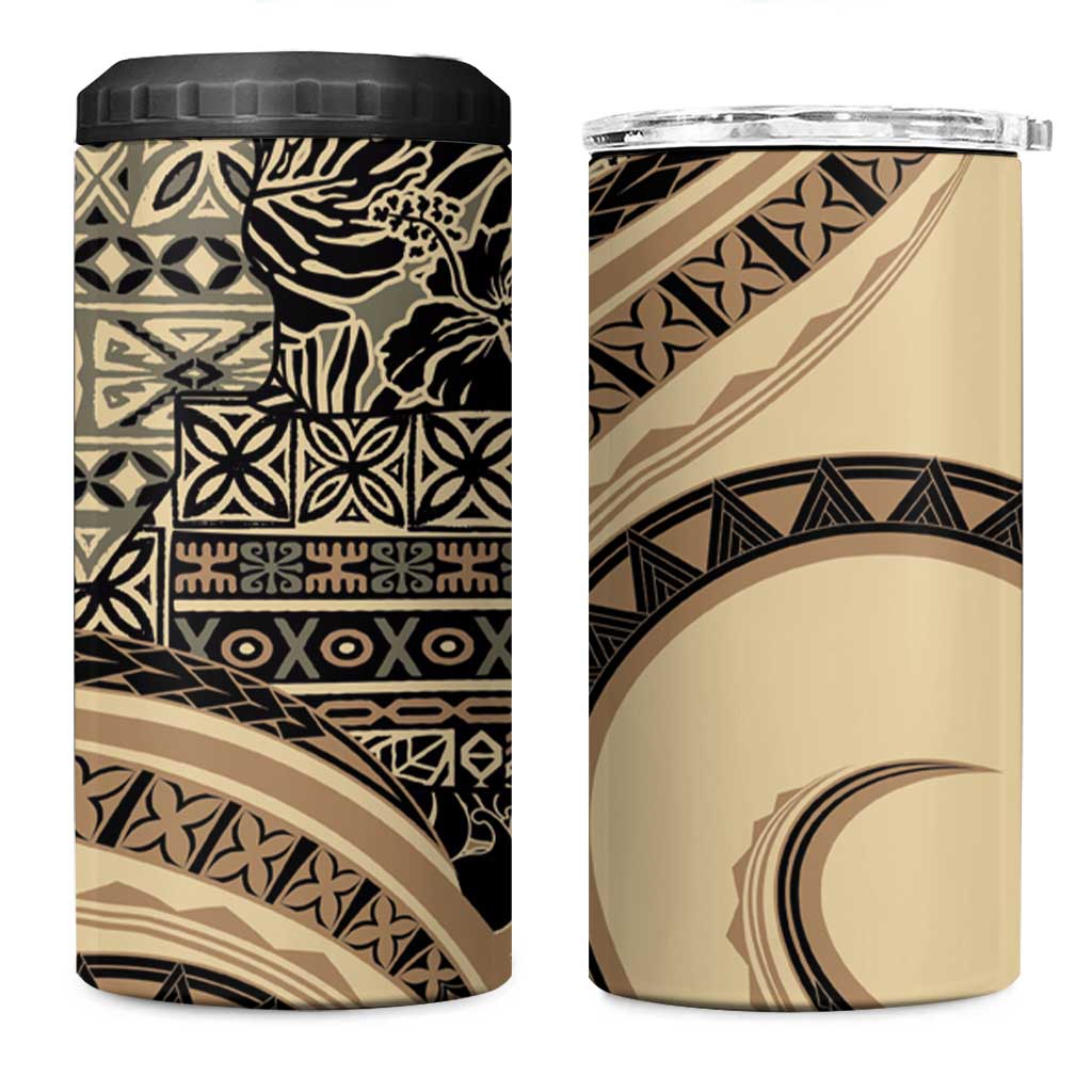 Hawaiian Hibiscus Tribal Vintage Motif 4 in 1 Can Cooler Tumbler Ver 2 LT9 One Size: 16 oz Beige - Polynesian Pride