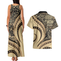 Hawaiian Hibiscus Tribal Vintage Motif Couples Matching Tank Maxi Dress and Hawaiian Shirt Ver 2 LT9 - Polynesian Pride