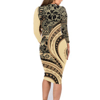 Hawaiian Hibiscus Tribal Vintage Motif Family Matching Long Sleeve Bodycon Dress and Hawaiian Shirt Ver 2 LT9 - Polynesian Pride