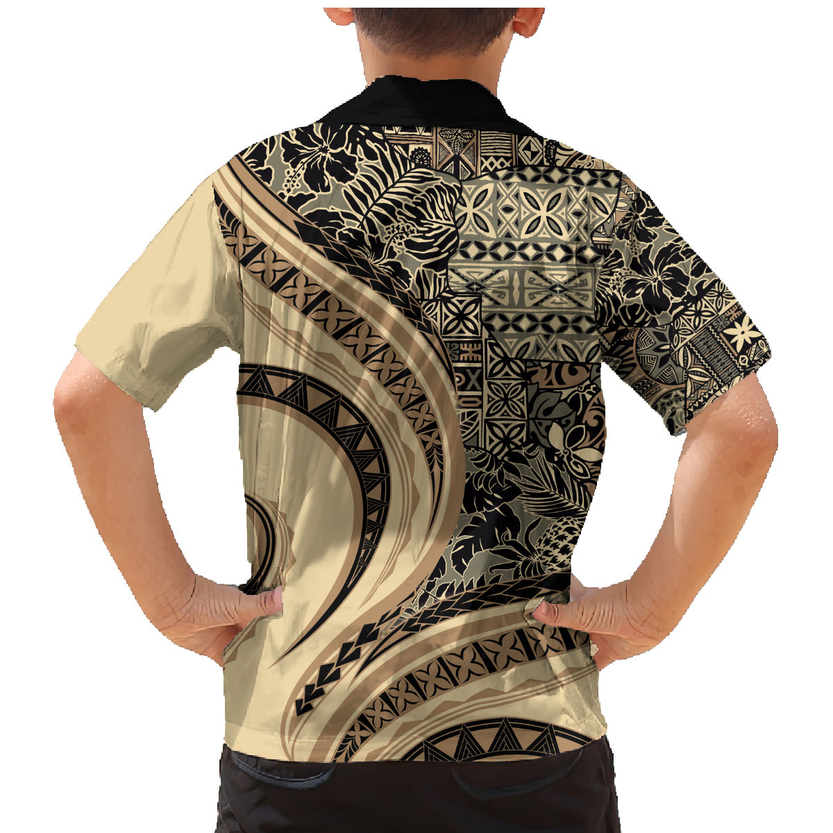 Hawaiian Hibiscus Tribal Vintage Motif Family Matching Mermaid Dress and Hawaiian Shirt Ver 2 LT9 - Polynesian Pride