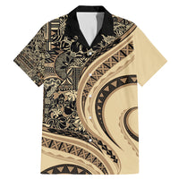 Hawaiian Hibiscus Tribal Vintage Motif Family Matching Mermaid Dress and Hawaiian Shirt Ver 2 LT9 Dad's Shirt - Short Sleeve Beige - Polynesian Pride