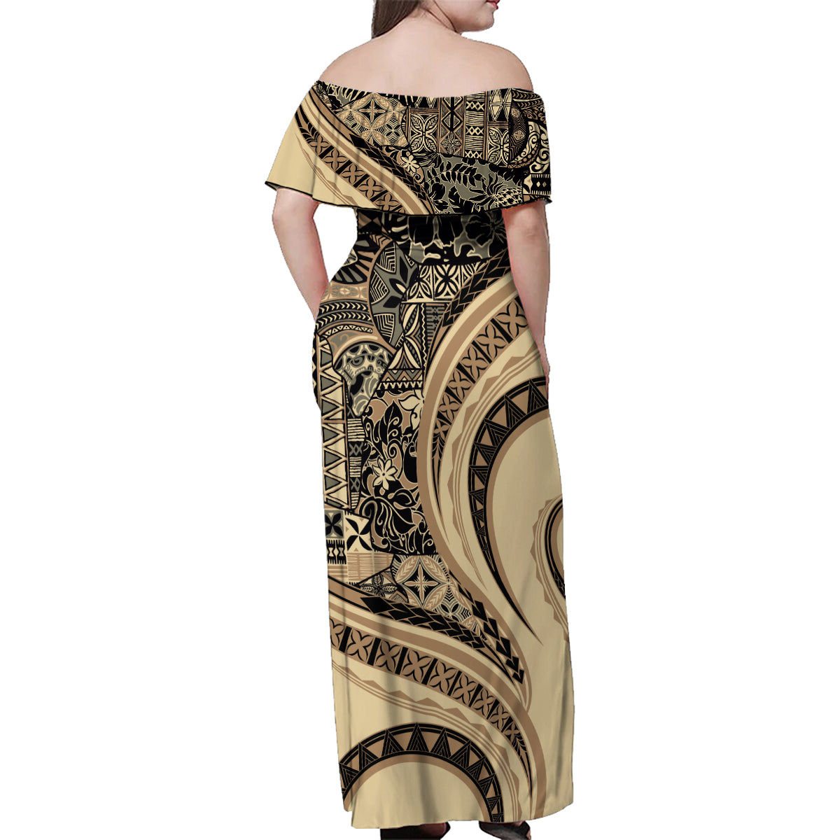 Hawaiian Hibiscus Tribal Vintage Motif Family Matching Off Shoulder Maxi Dress and Hawaiian Shirt Ver 2 LT9 - Polynesian Pride