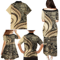 Hawaiian Hibiscus Tribal Vintage Motif Family Matching Puletasi and Hawaiian Shirt Ver 2 LT9 - Polynesian Pride
