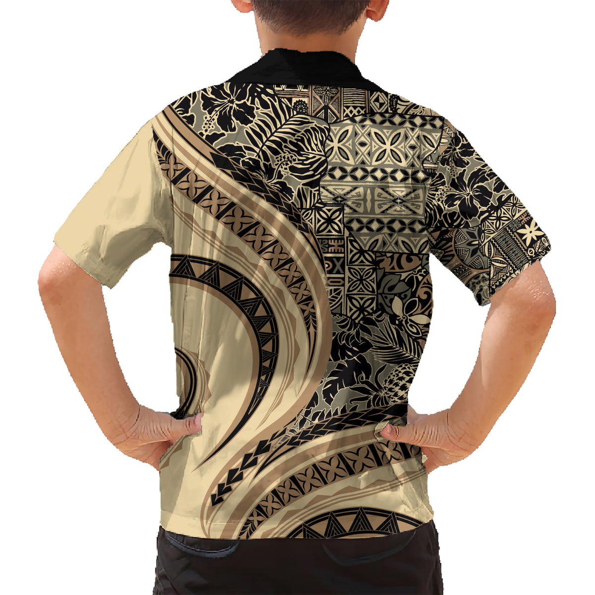 Hawaiian Hibiscus Tribal Vintage Motif Family Matching Short Sleeve Bodycon Dress and Hawaiian Shirt Ver 2 LT9 - Polynesian Pride