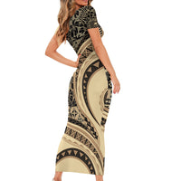 Hawaiian Hibiscus Tribal Vintage Motif Family Matching Short Sleeve Bodycon Dress and Hawaiian Shirt Ver 2 LT9 - Polynesian Pride
