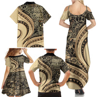 Hawaiian Hibiscus Tribal Vintage Motif Family Matching Summer Maxi Dress and Hawaiian Shirt Ver 2 LT9 - Polynesian Pride