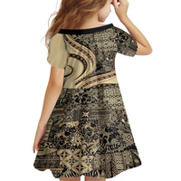 Hawaiian Hibiscus Tribal Vintage Motif Kid Short Sleeve Dress Ver 2 LT9 - Polynesian Pride