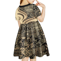 Hawaiian Hibiscus Tribal Vintage Motif Kid Short Sleeve Dress Ver 2 LT9 - Polynesian Pride