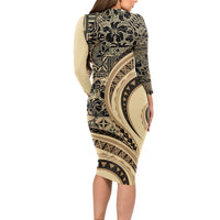 Hawaiian Hibiscus Tribal Vintage Motif Long Sleeve Bodycon Dress Ver 2 LT9 - Polynesian Pride