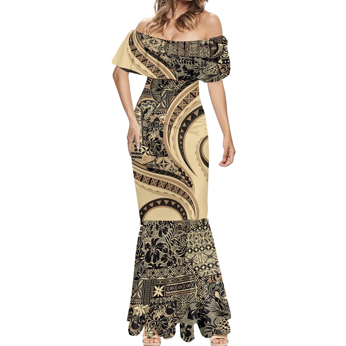 Hawaiian Hibiscus Tribal Vintage Motif Mermaid Dress Ver 2 LT9 - Polynesian Pride