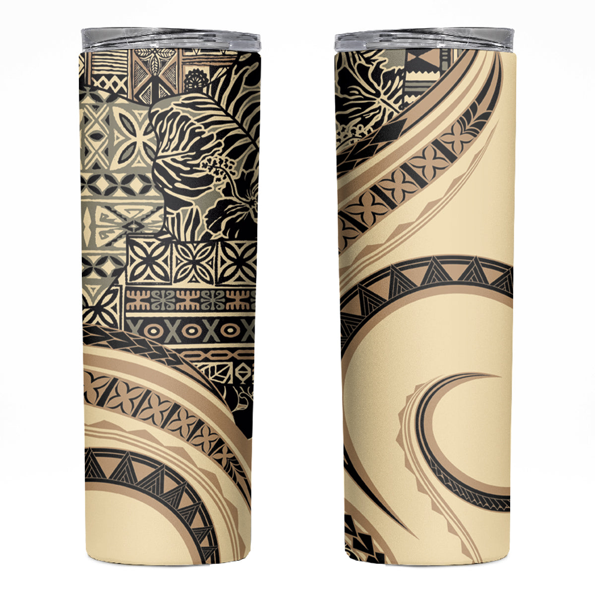 Hawaiian Hibiscus Tribal Vintage Motif Skinny Tumbler Ver 2 LT9 Beige - Polynesian Pride