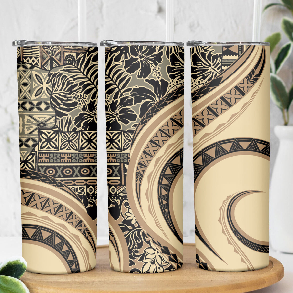 Hawaiian Hibiscus Tribal Vintage Motif Skinny Tumbler Ver 2 LT9 - Polynesian Pride