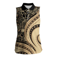 Hawaiian Hibiscus Tribal Vintage Motif Women Sleeveless Polo Shirt Ver 2 LT9 Female Beige - Polynesian Pride