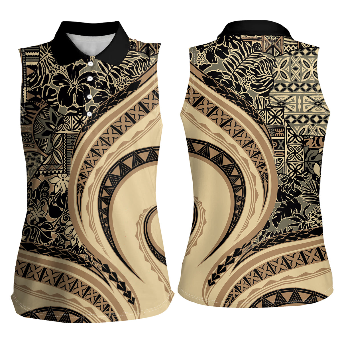 Hawaiian Hibiscus Tribal Vintage Motif Women Sleeveless Polo Shirt Ver 2 LT9 - Polynesian Pride