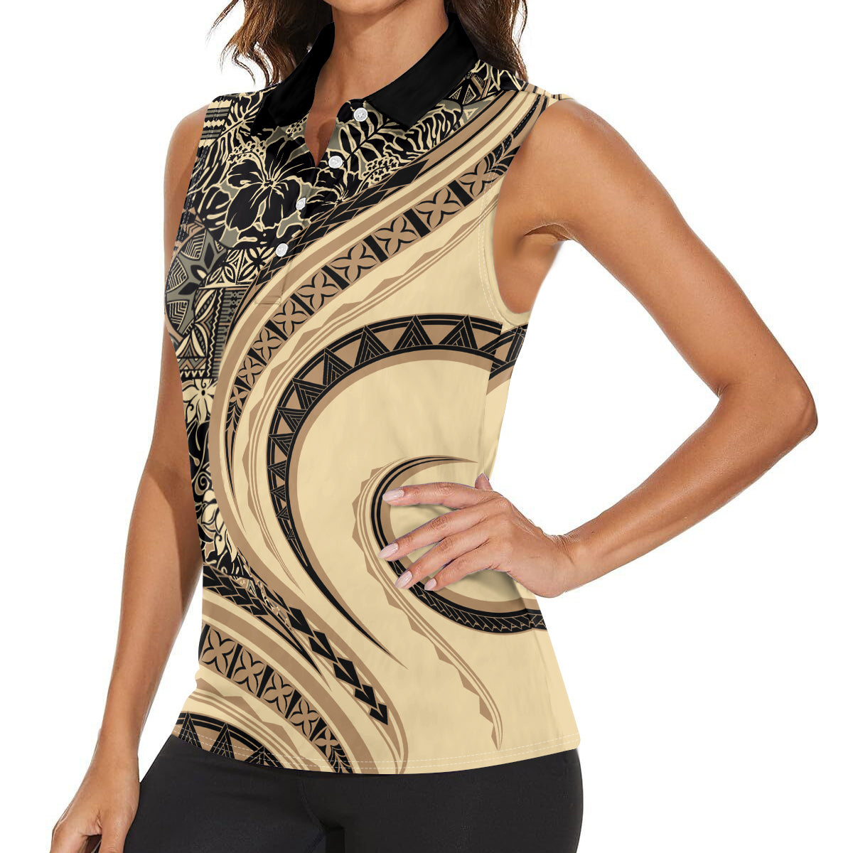 Hawaiian Hibiscus Tribal Vintage Motif Women Sleeveless Polo Shirt Ver 2 LT9 - Polynesian Pride