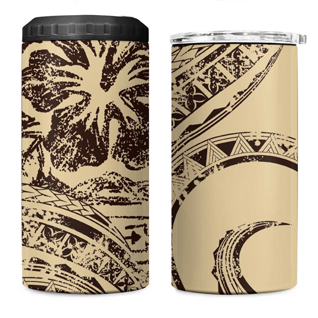 Hawaiian Hibiscus Tribal Vintage Motif 4 in 1 Can Cooler Tumbler Ver 3 LT9 One Size: 16 oz Beige - Polynesian Pride