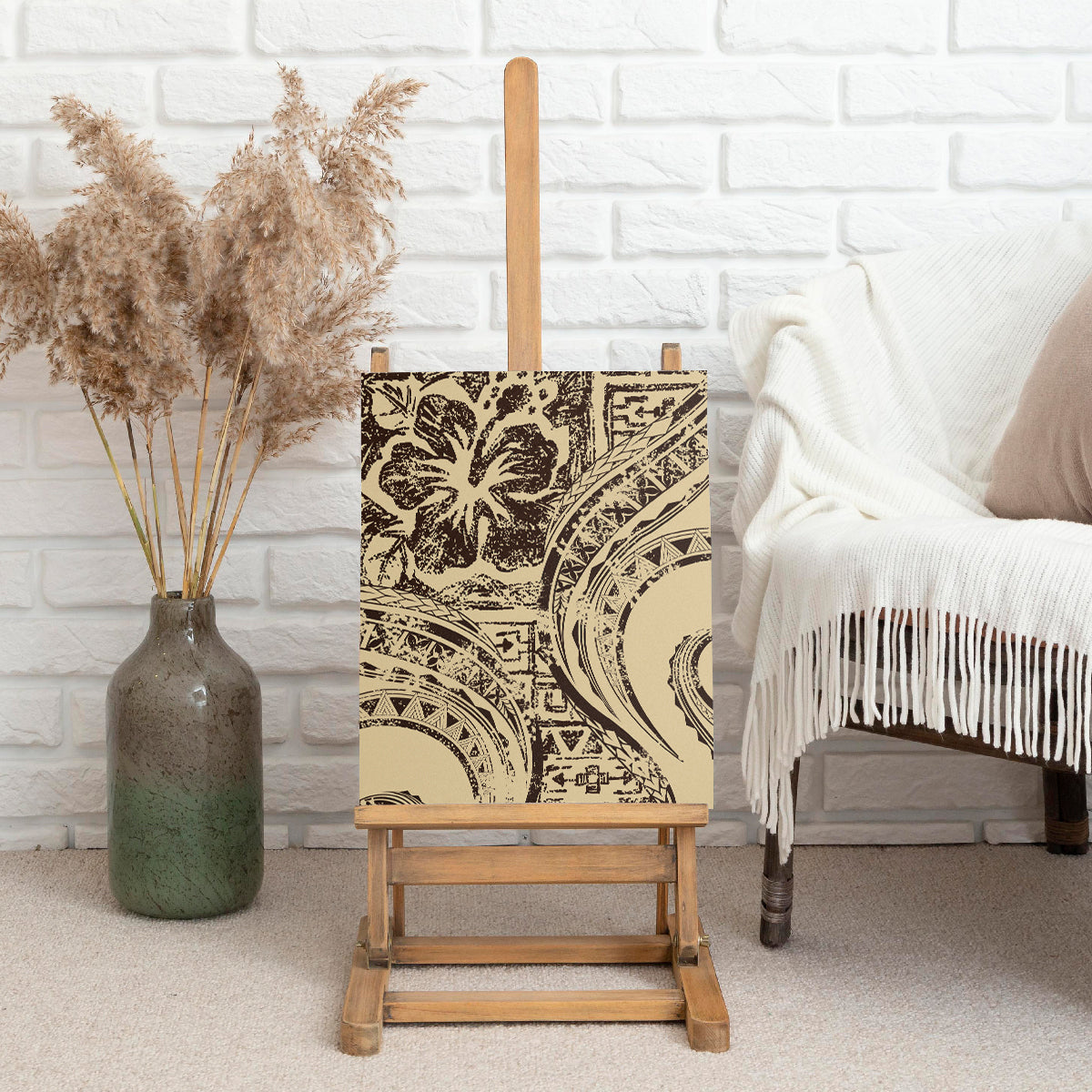 Hawaiian Hibiscus Tribal Vintage Motif Canvas Wall Art Ver 3