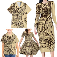 Hawaiian Hibiscus Tribal Vintage Motif Family Matching Long Sleeve Bodycon Dress and Hawaiian Shirt Ver 3 LT9 - Polynesian Pride