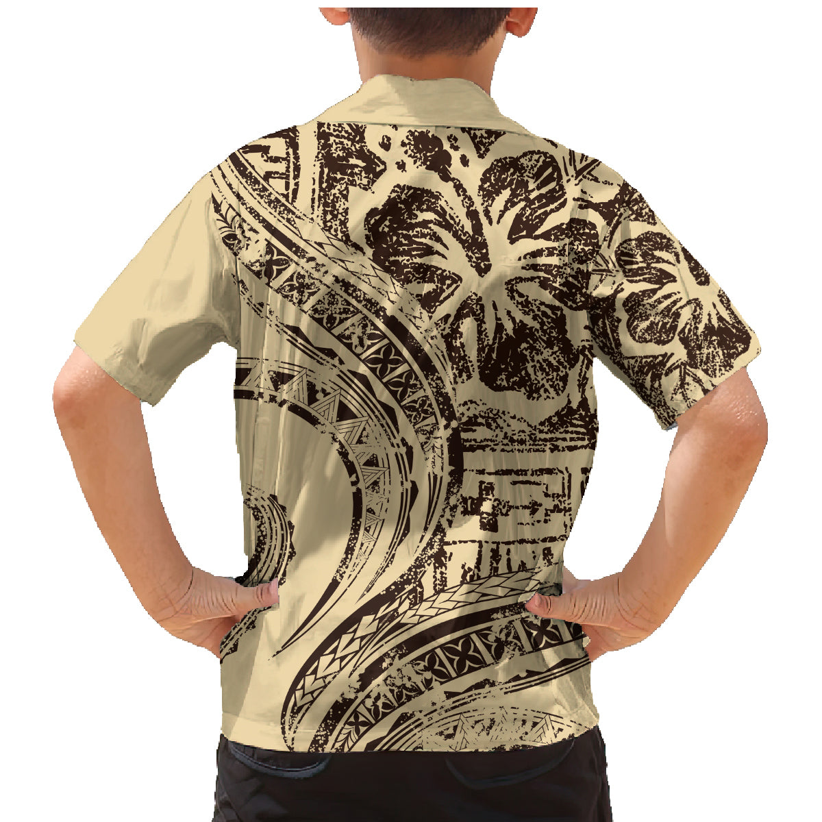 Hawaiian Hibiscus Tribal Vintage Motif Family Matching Mermaid Dress and Hawaiian Shirt Ver 3 LT9 - Polynesian Pride