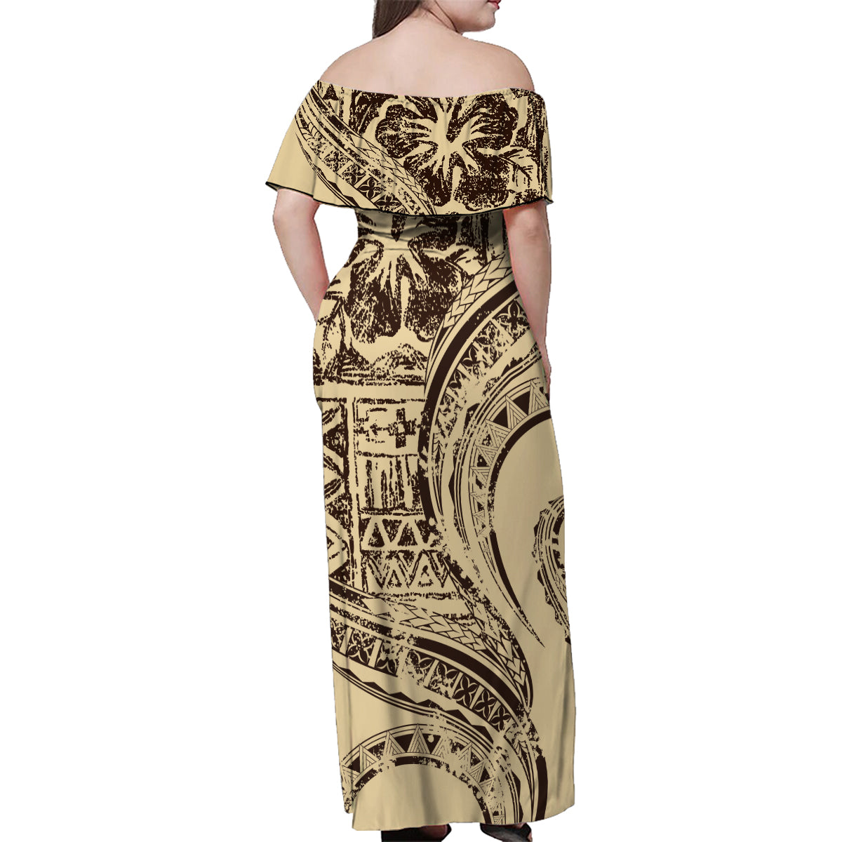 Hawaiian Hibiscus Tribal Vintage Motif Family Matching Off Shoulder Maxi Dress and Hawaiian Shirt Ver 3 LT9 - Polynesian Pride