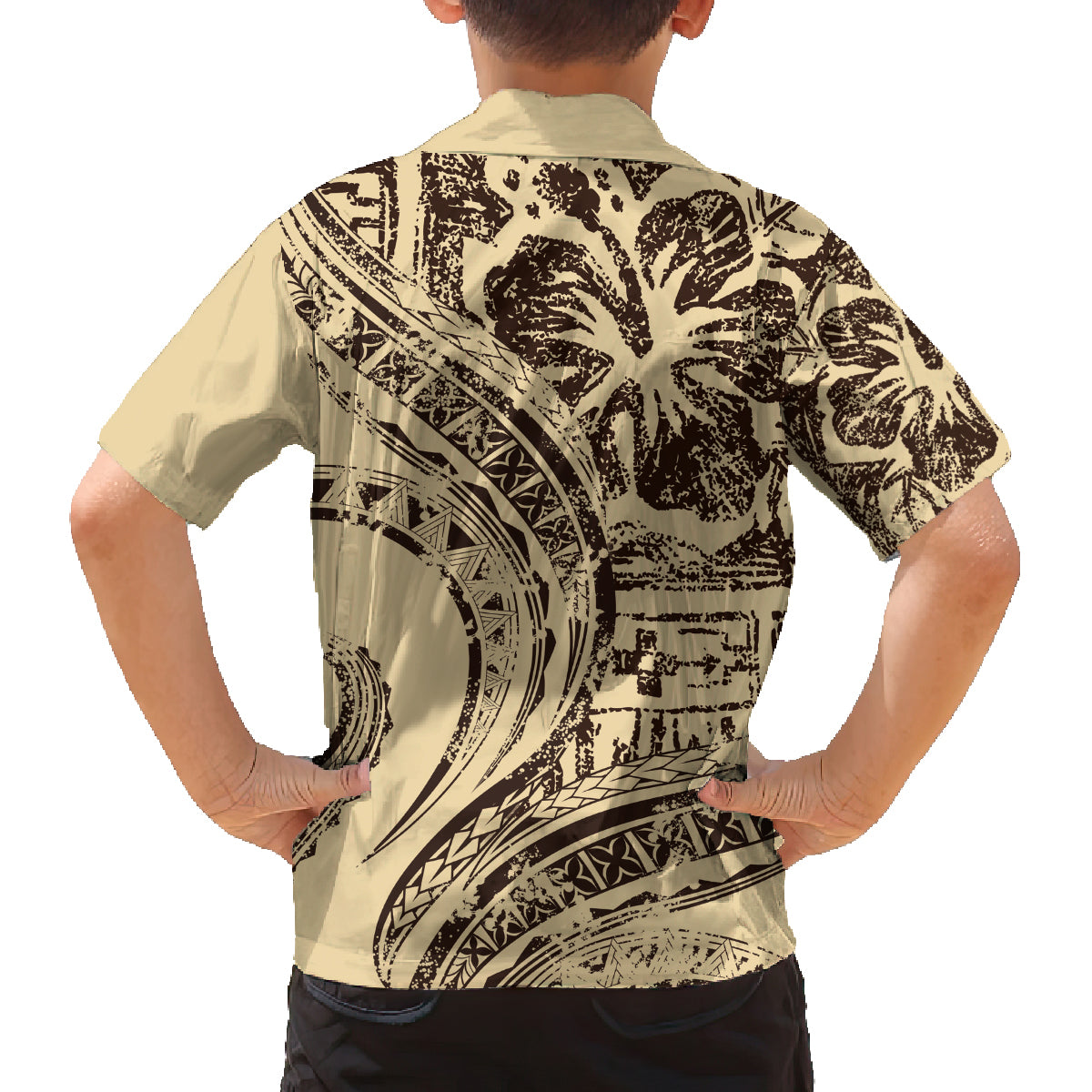 Hawaiian Hibiscus Tribal Vintage Motif Family Matching Puletasi and Hawaiian Shirt Ver 3 LT9 - Polynesian Pride