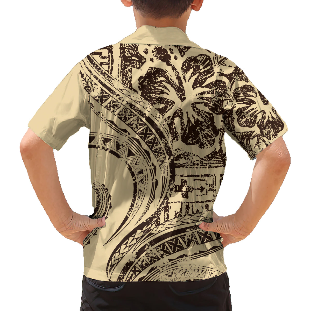 Hawaiian Hibiscus Tribal Vintage Motif Family Matching Short Sleeve Bodycon Dress and Hawaiian Shirt Ver 3 LT9 - Polynesian Pride