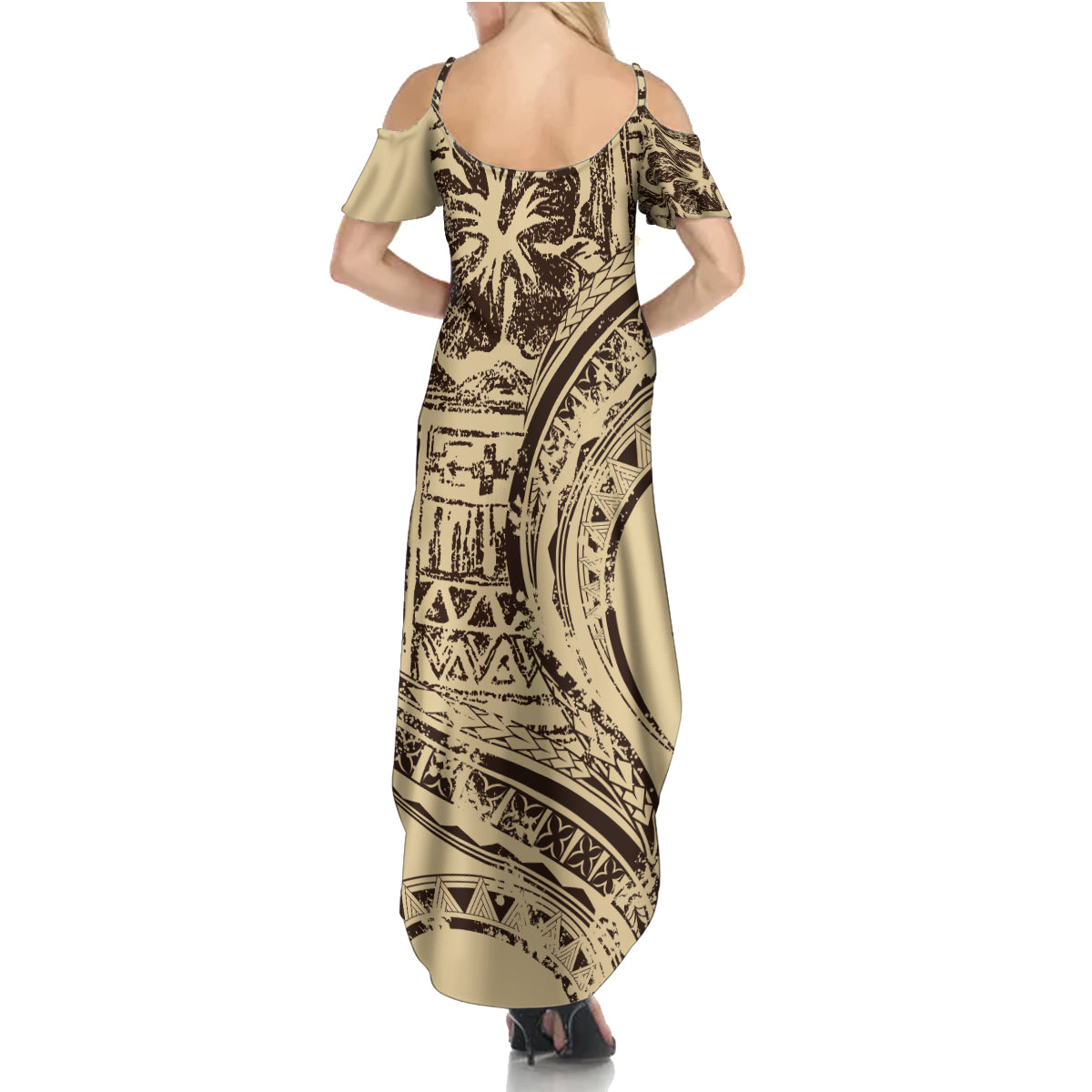 Hawaiian Hibiscus Tribal Vintage Motif Family Matching Summer Maxi Dress and Hawaiian Shirt Ver 3 LT9 - Polynesian Pride