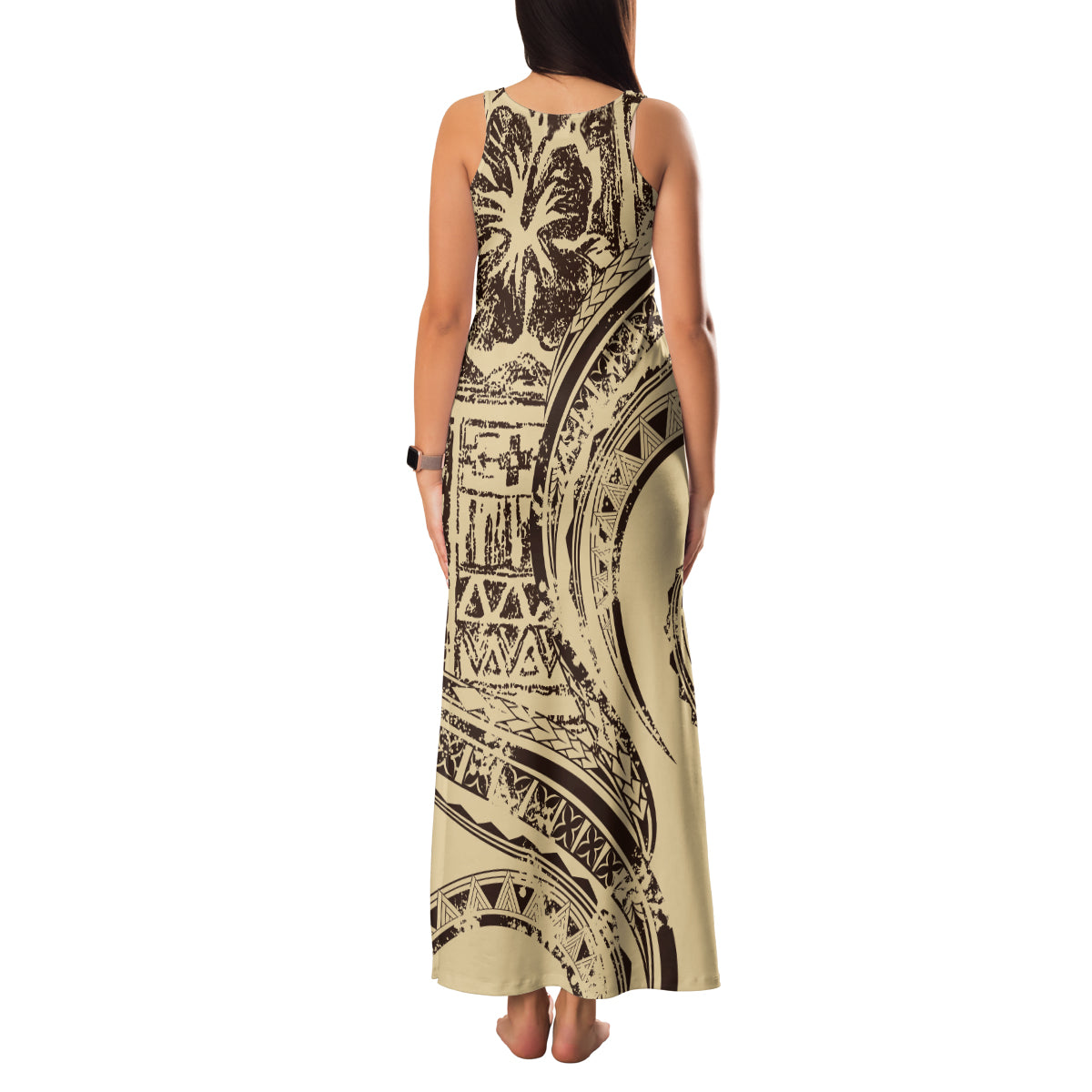 Hawaiian Hibiscus Tribal Vintage Motif Family Matching Tank Maxi Dress and Hawaiian Shirt Ver 3 LT9 - Polynesian Pride