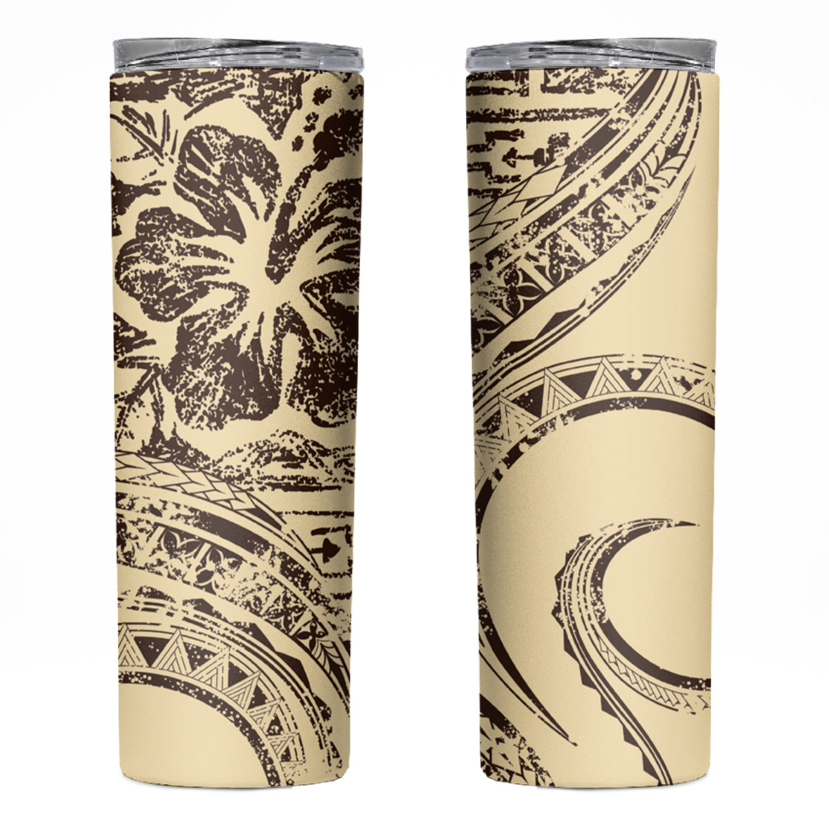 Hawaiian Hibiscus Tribal Vintage Motif Skinny Tumbler Ver 3 LT9 Beige - Polynesian Pride
