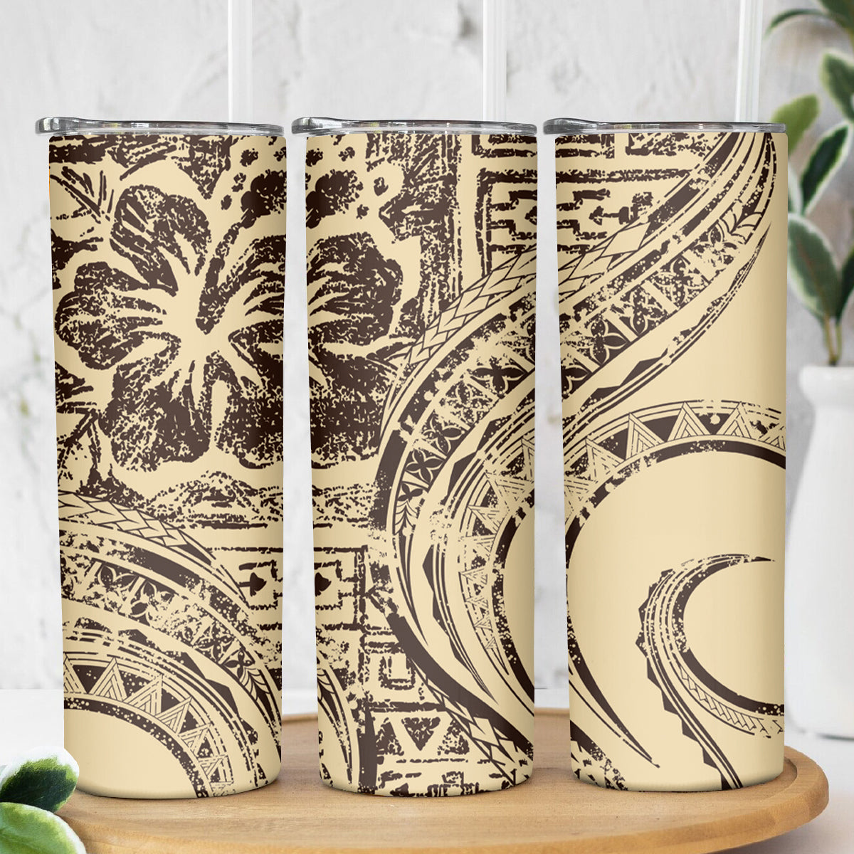 Hawaiian Hibiscus Tribal Vintage Motif Skinny Tumbler Ver 3 LT9 - Polynesian Pride