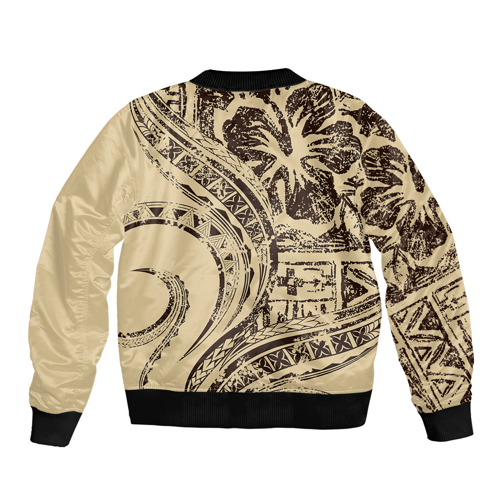 Hawaiian Hibiscus Tribal Vintage Motif Sleeve Zip Bomber Jacket Ver 3