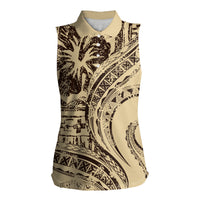 Hawaiian Hibiscus Tribal Vintage Motif Women Sleeveless Polo Shirt Ver 3 LT9 Female Beige - Polynesian Pride