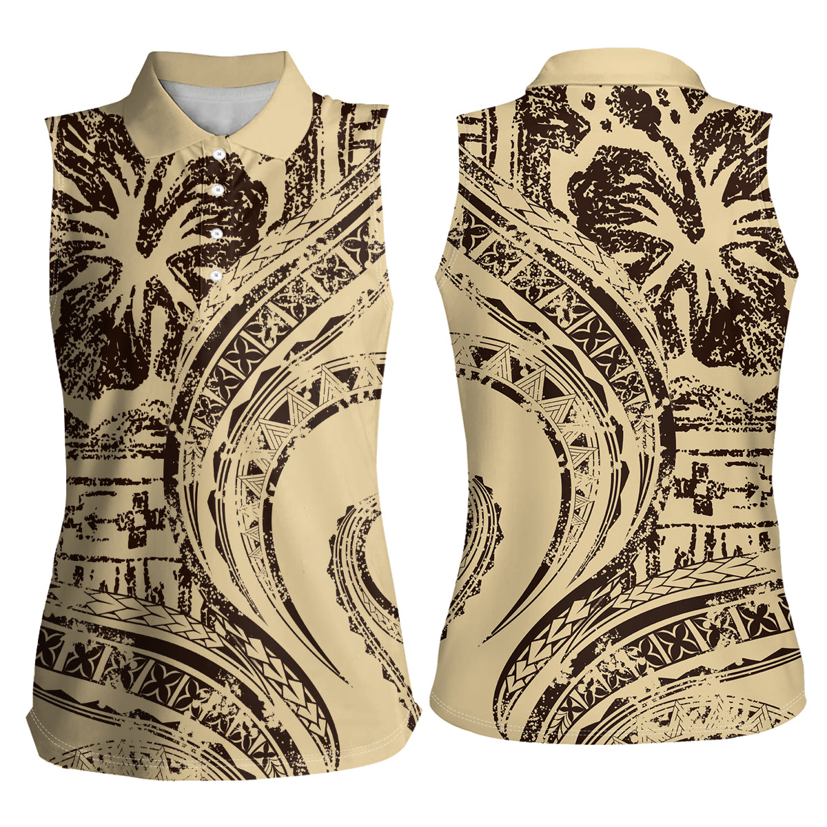 Hawaiian Hibiscus Tribal Vintage Motif Women Sleeveless Polo Shirt Ver 3 LT9 - Polynesian Pride