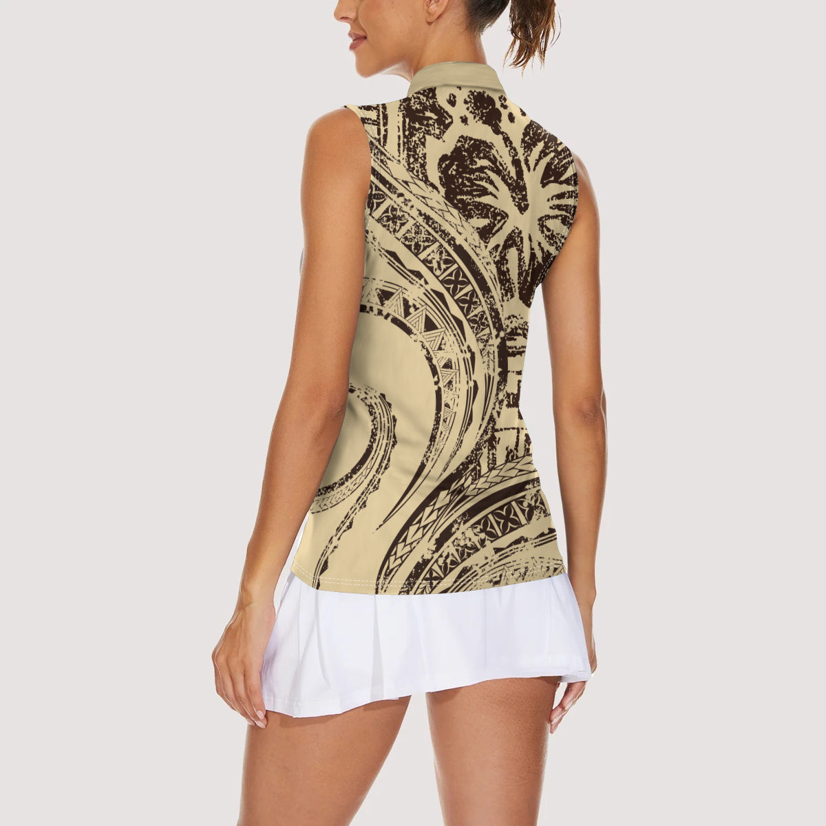 Hawaiian Hibiscus Tribal Vintage Motif Women Sleeveless Polo Shirt Ver 3 LT9 - Polynesian Pride