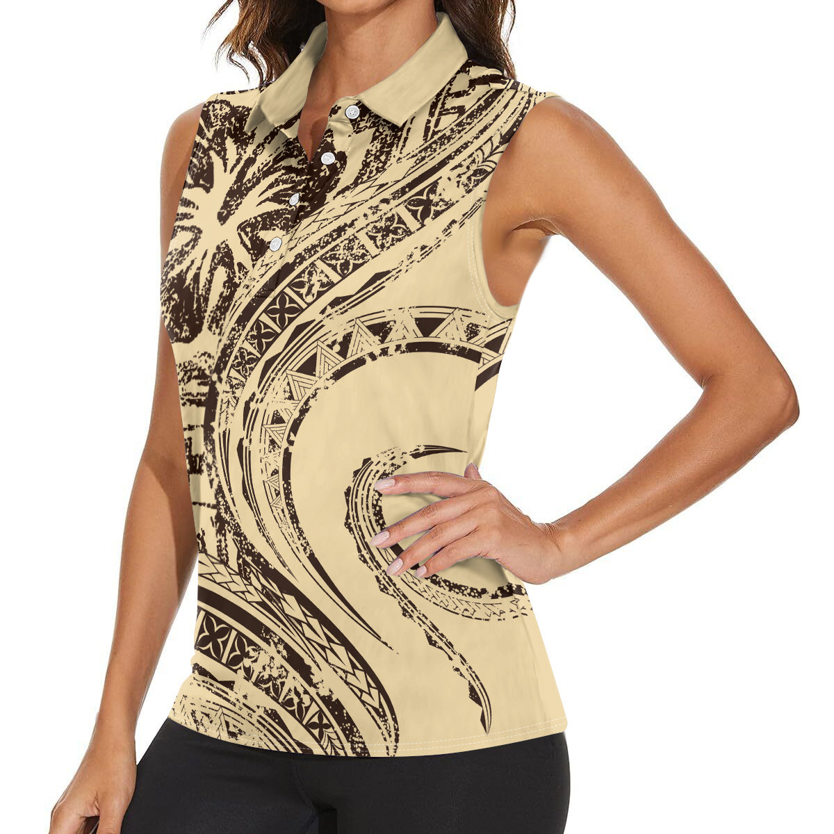 Hawaiian Hibiscus Tribal Vintage Motif Women Sleeveless Polo Shirt Ver 3 LT9 - Polynesian Pride