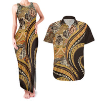 Hawaiian Hibiscus Tribal Vintage Motif Couples Matching Tank Maxi Dress and Hawaiian Shirt Ver 4 LT9 Gold - Polynesian Pride