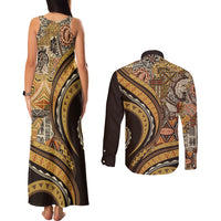 Hawaiian Hibiscus Tribal Vintage Motif Couples Matching Tank Maxi Dress and Long Sleeve Button Shirt Ver 4 LT9 - Polynesian Pride