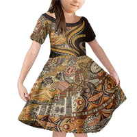 Hawaiian Hibiscus Tribal Vintage Motif Family Matching Mermaid Dress and Hawaiian Shirt Ver 4 LT9 Daughter's Dress Gold - Polynesian Pride