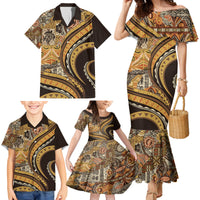 Hawaiian Hibiscus Tribal Vintage Motif Family Matching Mermaid Dress and Hawaiian Shirt Ver 4 LT9 - Polynesian Pride